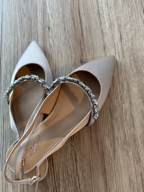 Badgely Mischka Jewel Pointed Toe Slingback Flats with Crystal Strap